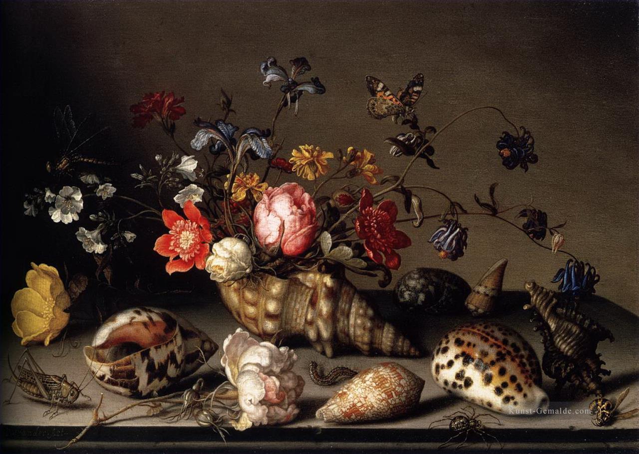 Balthasar van der Ast Stillleben von Blumen Muscheln und Insekten Blumeing Ölgemälde
